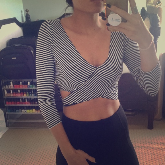 Hollister Tops - Hollister black white striped size small crop top criss cross